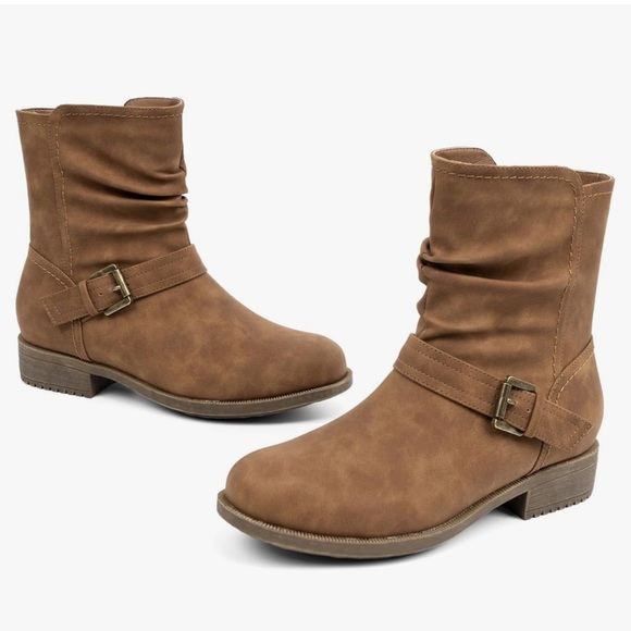 VJH Confort Shoes - VJH confort Women's Mid Calf Boots, Comfort Buckle Slouchy Booties w/Side Zipper